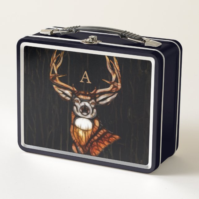 Schwarzholzhölzer Hirsch Rustikales Land Personali Metall Lunch Box (Vorderseite)