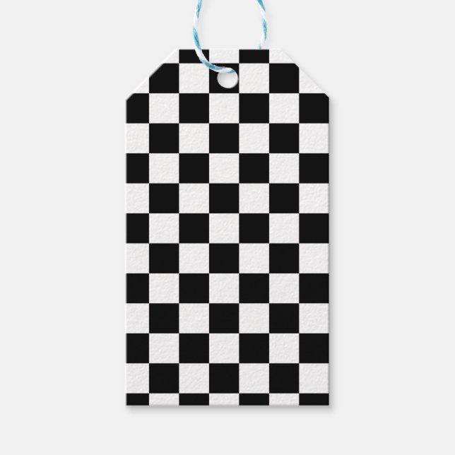 Schwarzkariertes Papier Geschenkanhänger (Vorderseite)