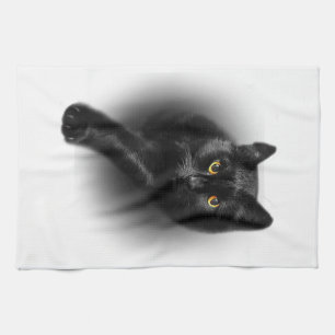 Schwarzkatze Gelbe Augen T-Shirt Katzen Tee Geschirrtuch