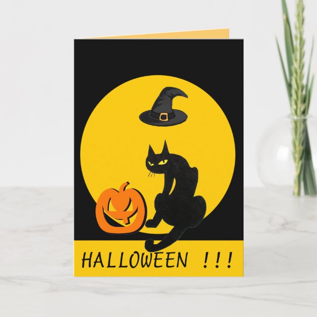 SCHWARZKATZE-HALLOWEEN-PARTY KARTE (Vorderseite)