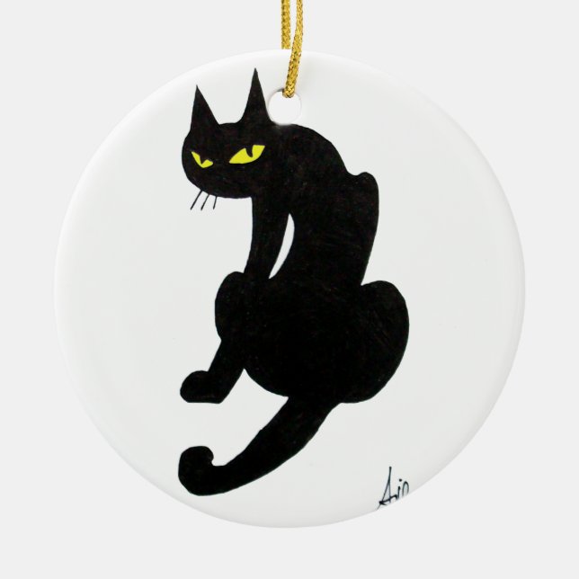 SCHWARZKATZE-HALLOWEEN-PARTY KERAMIK ORNAMENT (Vorne)