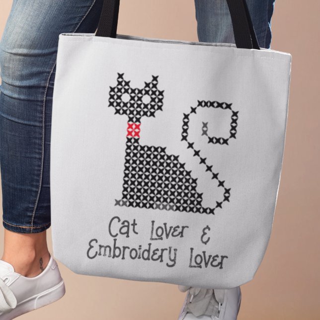 Schwarzkatzenliebhaber Tasche (Cat Lover & Embroidery Lover tote bag)