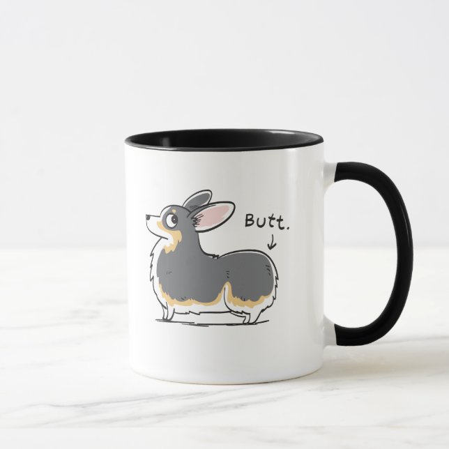 Schwarzköpfige Tri Pembrokecorgi-Hintern-Tasse Tasse (Rechts)