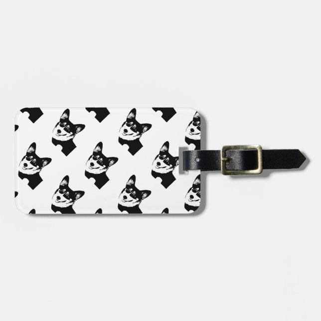 Schwarzköpfiger Tricolor WaliserCorgi Gepäckanhänger (Vorderseite horizontal)