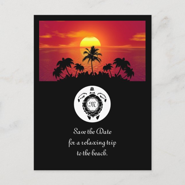 Schwarzmeerschildkröte-Silhouette Diamond Monogram Einladungspostkarte (Vorderseite)