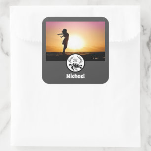 Schwarzmeerschildkröte-Silhouette-Monogramm Quadratischer Aufkleber