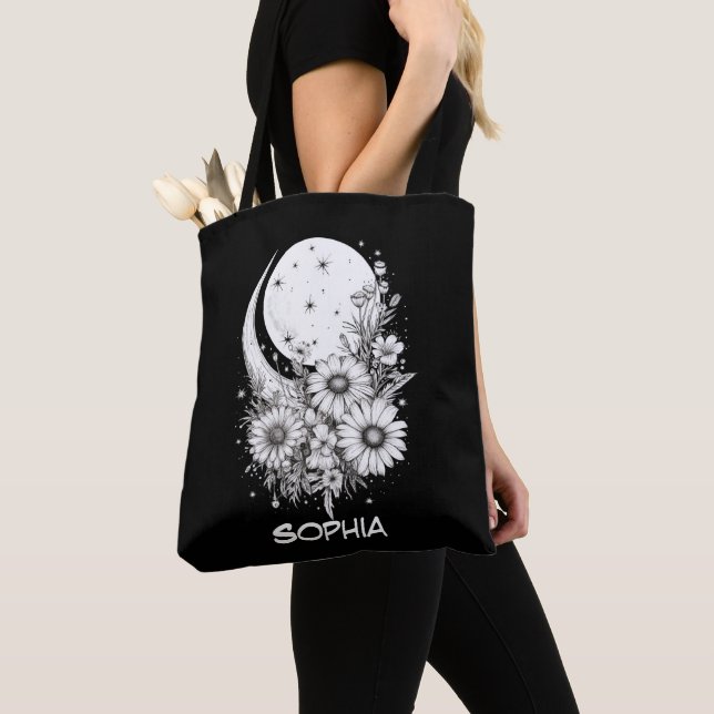 Schwarzmond und Blume mit Namen Tasche (Von Nahem)