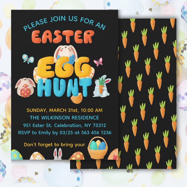Schwarzostereier-Jagd Einladung (Get this playful and colorful invitation for your Easter celebration, customize it today!)