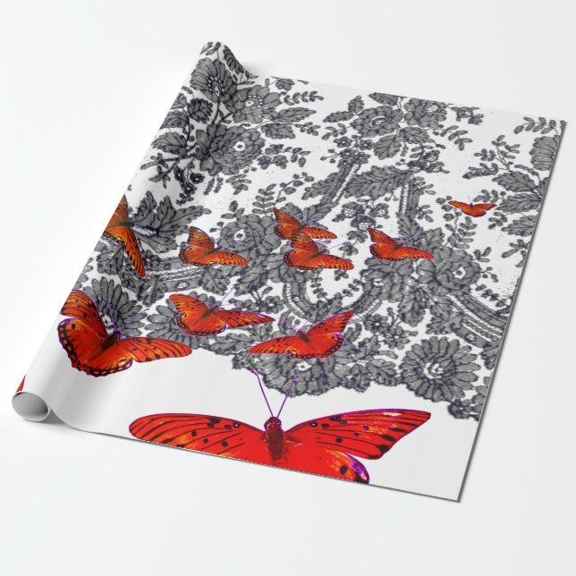 SCHWARZPAPIER, SCHWARZ UND WEISS, ROTE SCHALTFLÄCH GESCHENKPAPIER (Ungerollt)