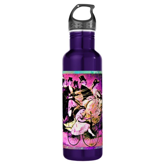 SCHWARZPINK LILA BICYCLE WEDING PARTY EDELSTAHLFLASCHE (Vorderseite)