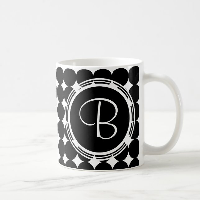 Schwarzpolka-Dot-Monogramm Kaffeetasse (Rechts)