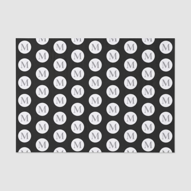 Schwarzpolka-Dot-Monogramm Seidenpapier (Vorderseite)