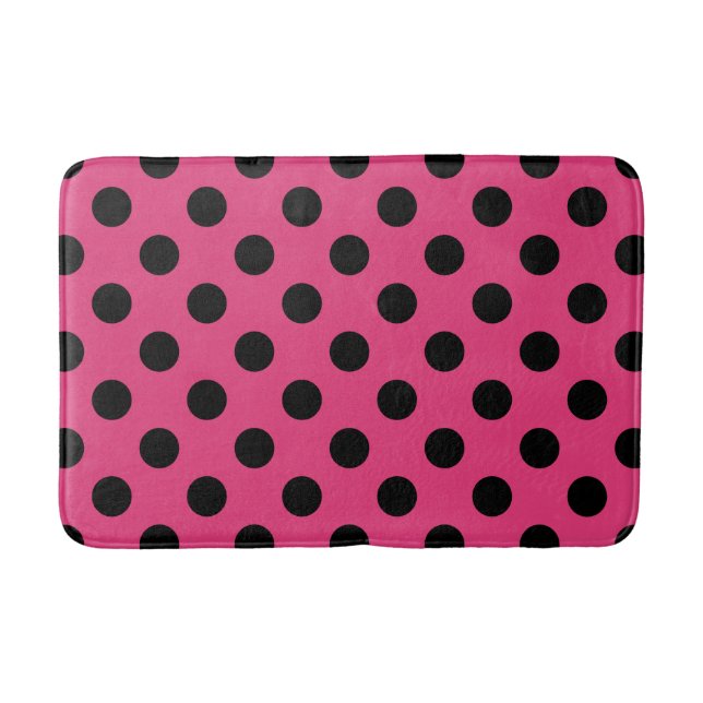 Schwarzpolka-Punkte auf Fuchsia Badematte (Vorderseite)