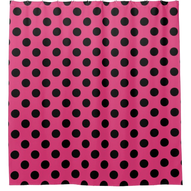 Schwarzpolka-Punkte auf Fuchsia Duschvorhang (Vorderseite)