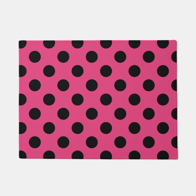 Schwarzpolka-Punkte auf Fuchsia Fußmatte (Vorderseite)