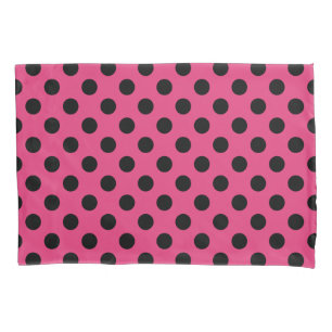 Schwarzpolka-Punkte auf Fuchsia Kissenbezug