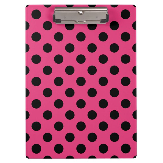 Schwarzpolka-Punkte auf Fuchsia Klemmbrett (Vorderseite)