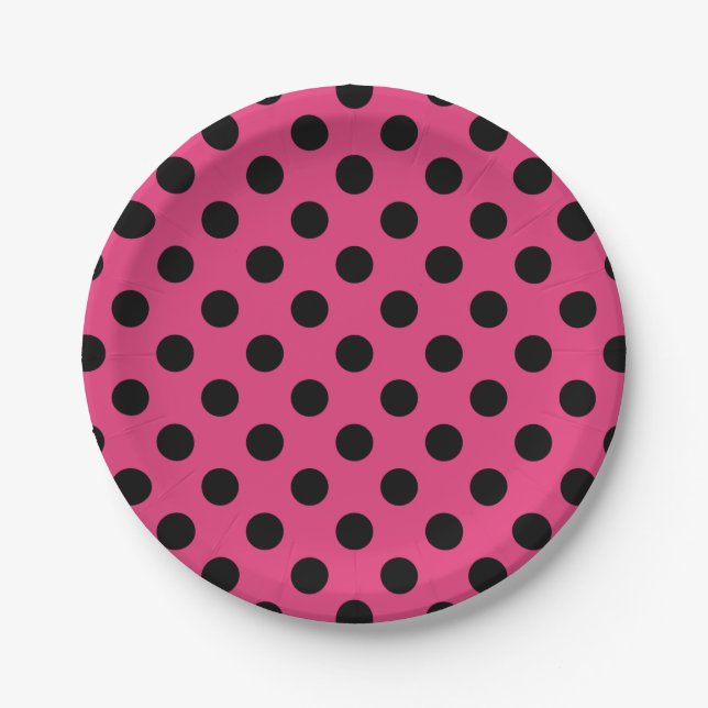Schwarzpolka-Punkte auf Fuchsia Pappteller (Vorderseite)