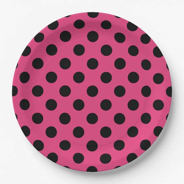 Schwarzpolka-Punkte auf Fuchsia Pappteller (Vorderseite)