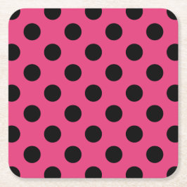 Schwarzpolka-Punkte auf Fuchsia Rechteckiger Pappuntersetzer