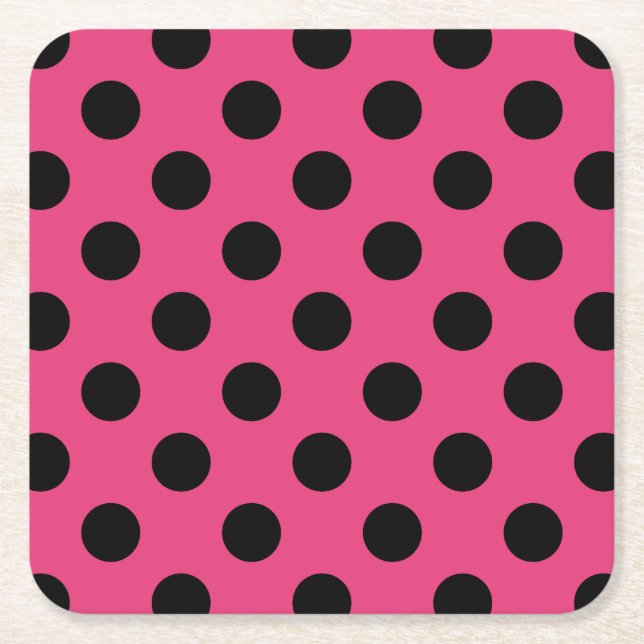 Schwarzpolka-Punkte auf Fuchsia Rechteckiger Pappuntersetzer (Vorderseite)