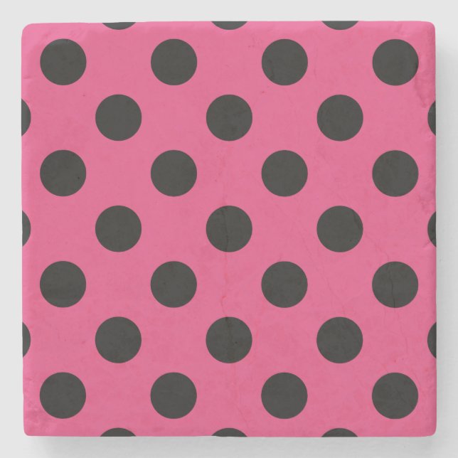Schwarzpolka-Punkte auf Fuchsia Steinuntersetzer (Vorderseite)