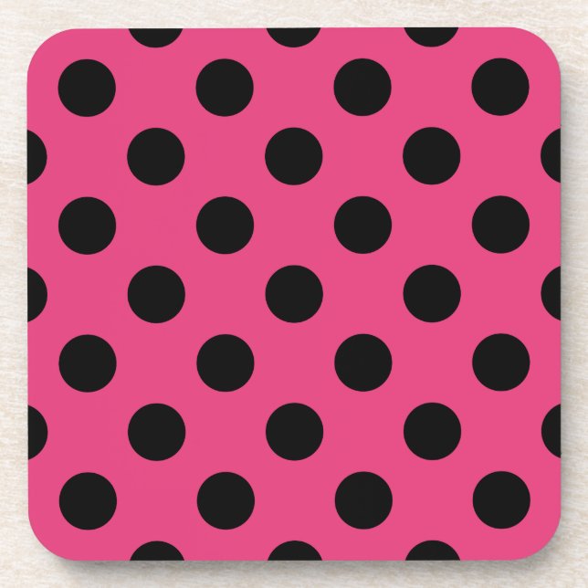 Schwarzpolka-Punkte auf Fuchsia Untersetzer (Vorderseite)