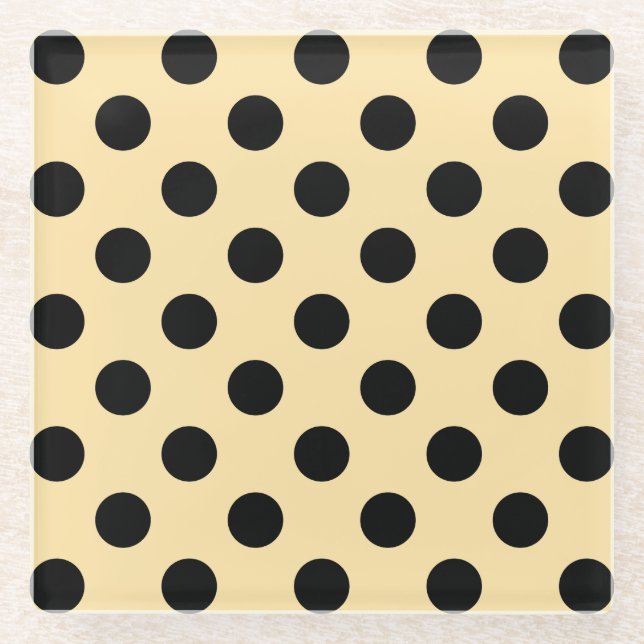 Schwarzpolka-Punkte auf hellgelb Glasuntersetzer (Vorderseite)