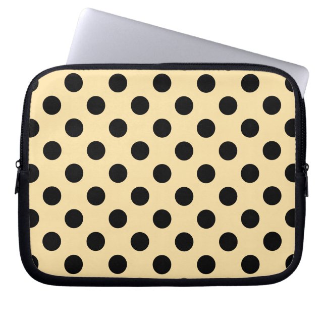 Schwarzpolka-Punkte auf hellgelb Laptopschutzhülle (Vorderseite)