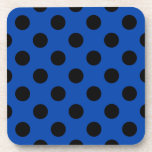 Schwarzpolka-Punkte auf königsblau Getränkeuntersetzer<br><div class="desc">Schwarzpolka-Punkte auf königsblau</div>