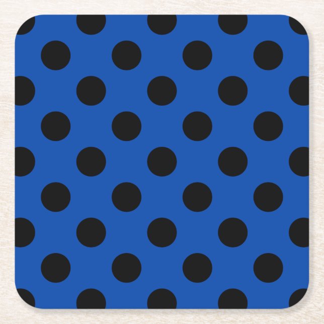 Schwarzpolka-Punkte auf königsblau Rechteckiger Pappuntersetzer (Vorderseite)