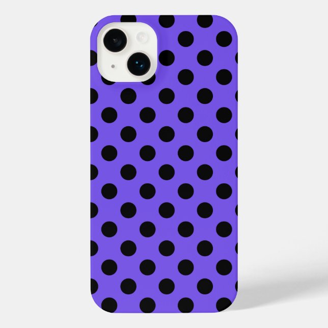 Schwarzpolka-Punkte auf Perwinkle iPhone 14 Plus Hülle (Rückseite)
