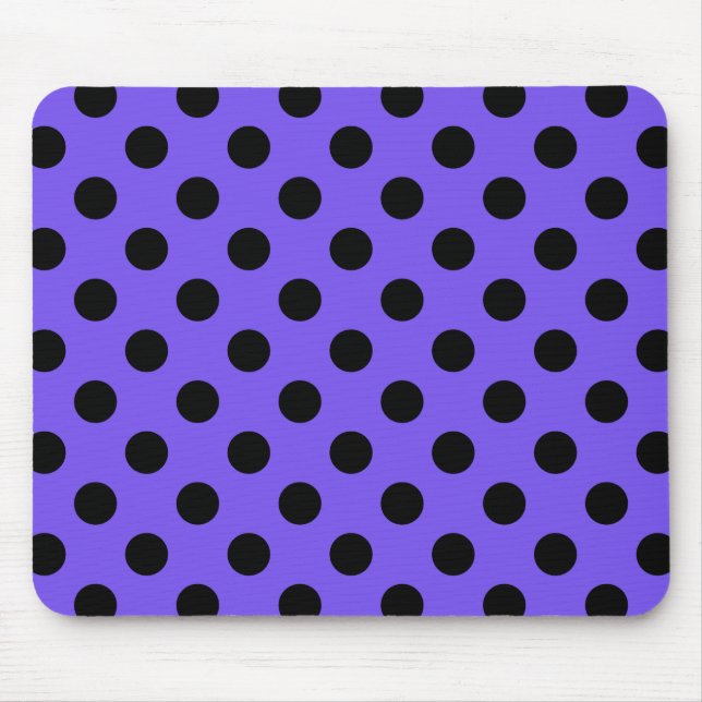 Schwarzpolka-Punkte auf Perwinkle Mousepad (Vorne)