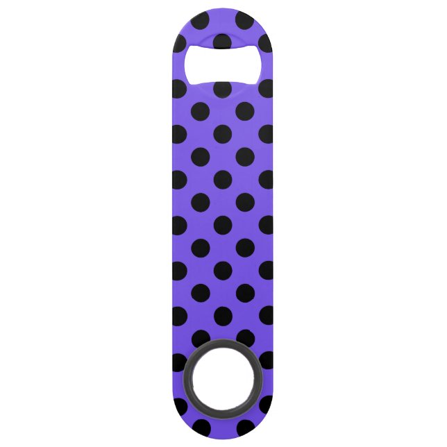 Schwarzpolka-Punkte auf Perwinkle Speedflaschenöffner (Vorderseite)