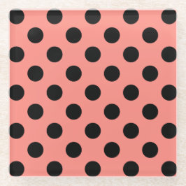 Schwarzpolka-Punkte auf Pfirsich Glasuntersetzer
