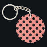 Schwarzpolka-Punkte auf Pfirsich Schlüsselanhänger<br><div class="desc">Schwarzpolka-Punkte auf Pfirsich</div>