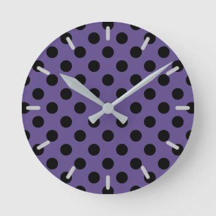 Schwarzpolka-Punkte auf Ultraviolett Runde Wanduhr
