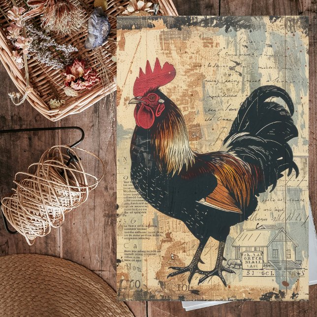 Schwarzroster-Hühnerfarm Seidenpapier (Black Rooster Chicken Farm Animal Decoupage Tissue Paper)