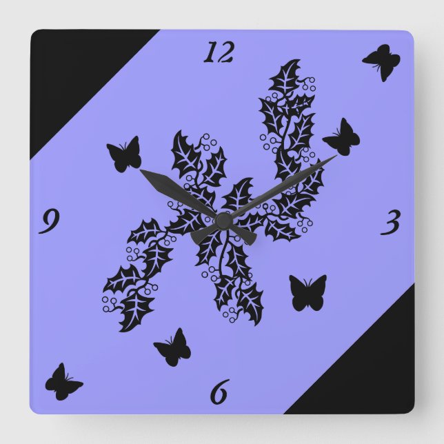 Schwarzschmetterling auf Lila Quadratische Wanduhr (Vorderseite)