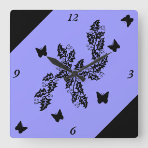 Schwarzschmetterling auf Lila Quadratische Wanduhr