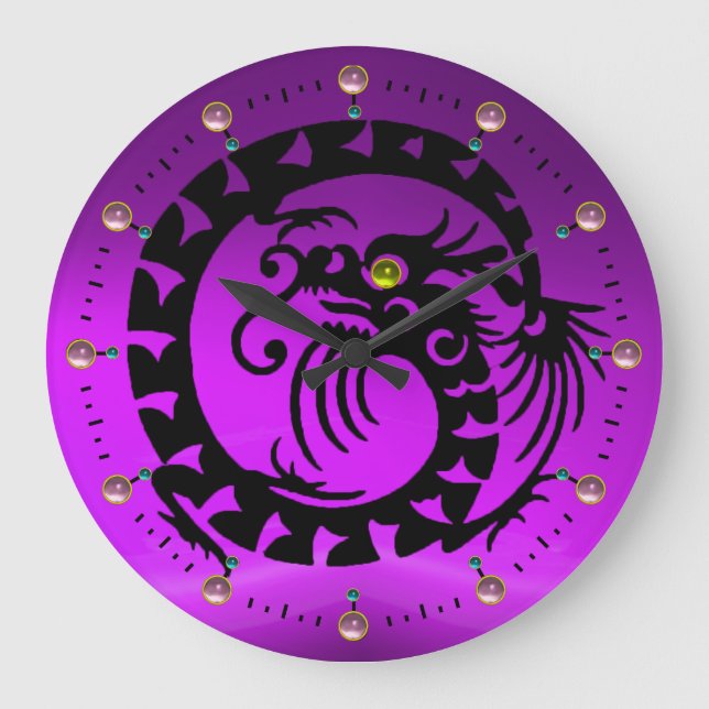 SCHWARZSCHNELLDRAGON MIT LILA PINKSTEIN GROßE WANDUHR (Vorderseite)