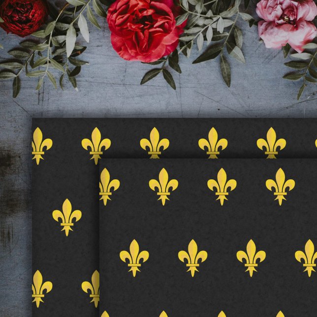 Schwarztepapier mit Goldpapier-Lilie Seidenpapier (Gold Fleur de Lis Black Tissue Paper)
