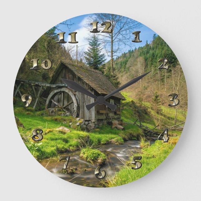 Schwarzwald-Grist-Mill Deutschland Große Wanduhr (Vorderseite)