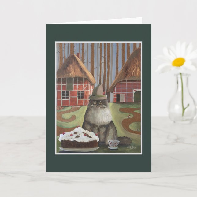 Schwarzwaldkatze mit Kuchen Karte (Kleine Pflanze)