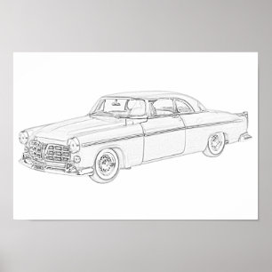 Schwarzweiss-1955 Bleistift-Zeichnen Chryslers 300 Poster