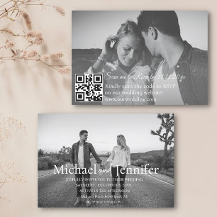 Schwarzweiß 2 Fotos qr uAwg Hochzeit Einladung