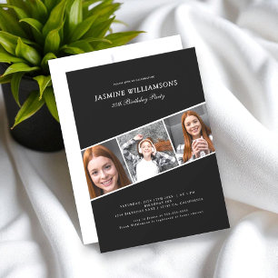 Schwarzweiß-3-Foto-Collage Geburtstag Einladung