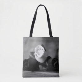 Schwarzweiß 3 handgefertigte Rose aus Holz Tasche