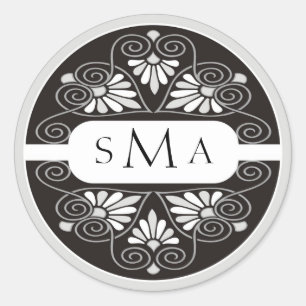 Schwarzweiss-3 Monogramm-Hochzeit Runder Aufkleber