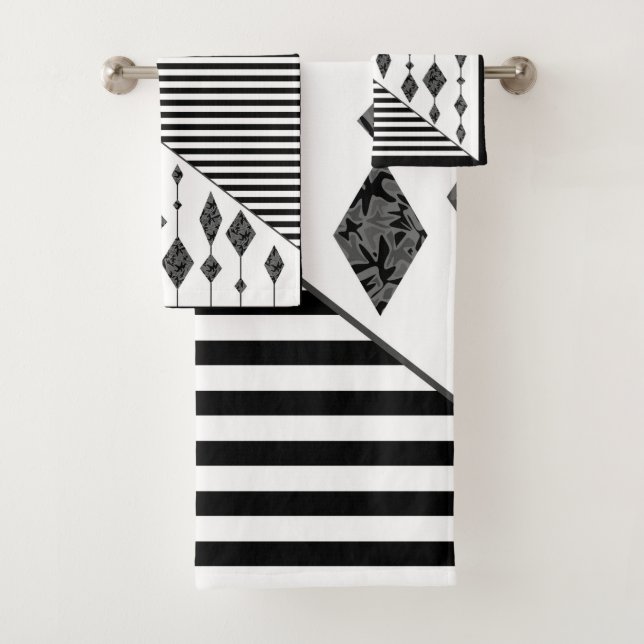 Schwarzweiß, abstrakt, geometrisch, einfach, Scan Badhandtuch Set (Insitu)